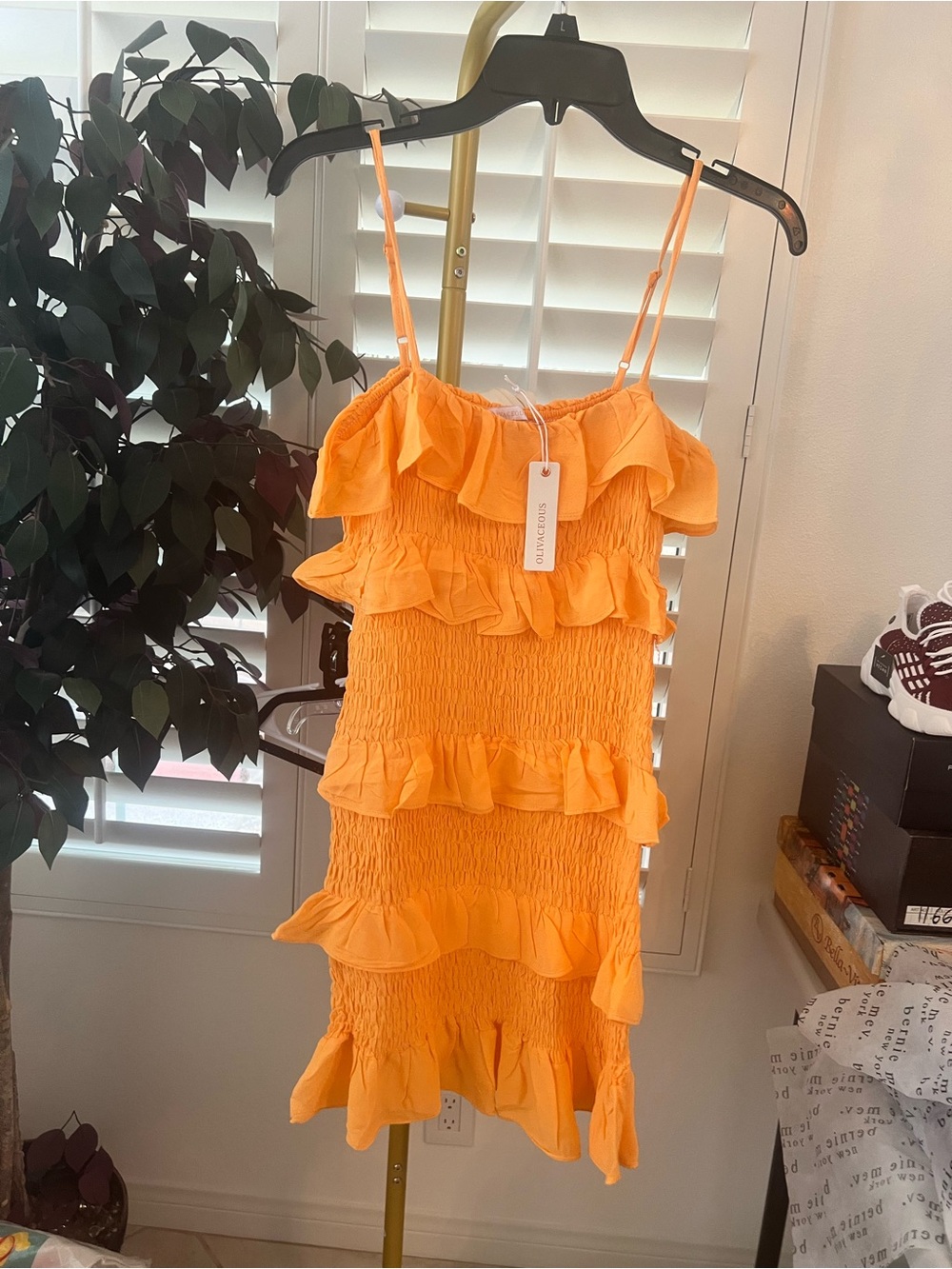 Olivaceous Bright Orange Tiered Smocked Mini Dress